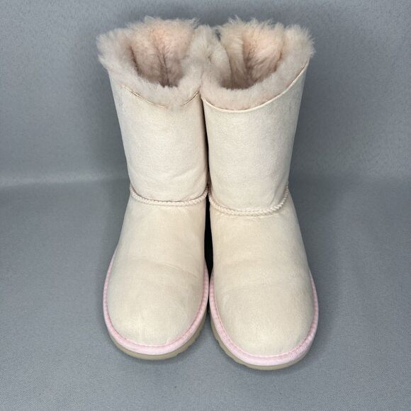 Girls UGG Boots Bailey Bow Baby Pink Suede Wool Coquette Rare Collectors Sz 3 - Picture 12 of 16